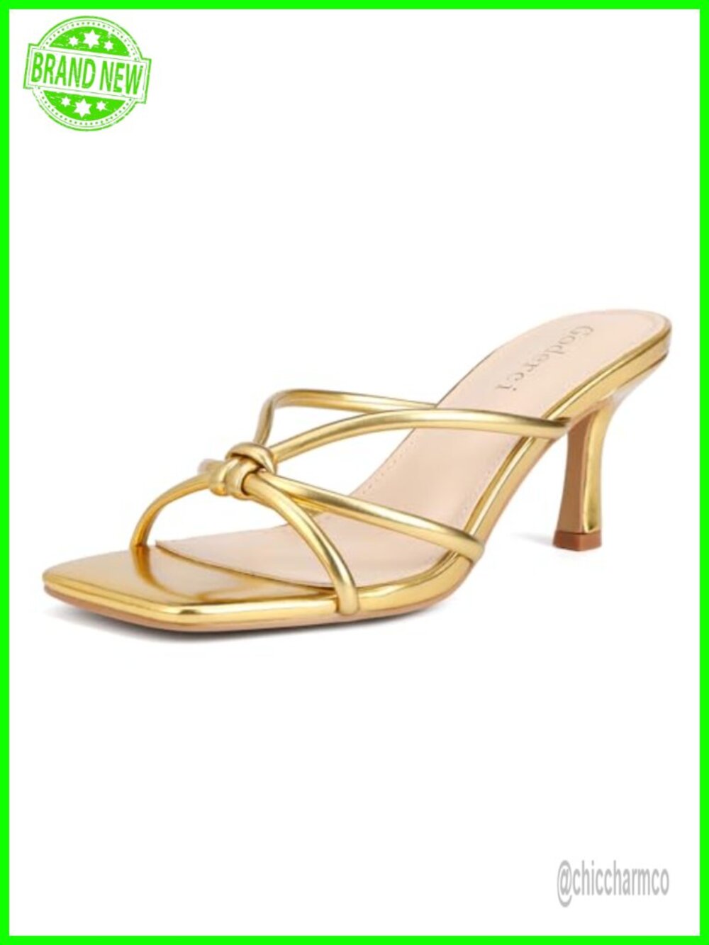 Kitten Heels Strappy Square Toe Slip On PU Heeled Sandals for Women Wedding